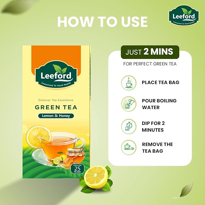 Leeford Green Tea Lemon With Honey - 25 Bags (Pack of 2)